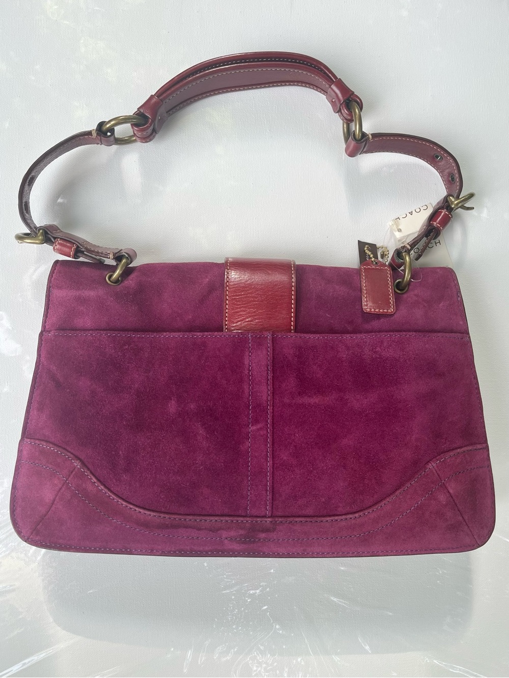 Vintage Y2K Coach Soho Suede Shoulder Flap - Style 9664 - Plum - Picture 6 of 16